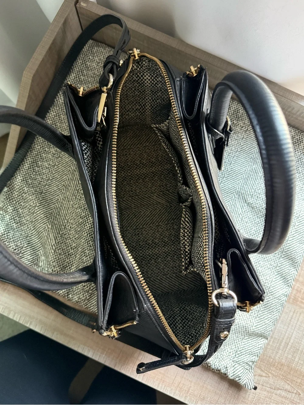 Rebecca Minkoff “Perry”, Black Structured Leather Satchel Handbag - Women Bags